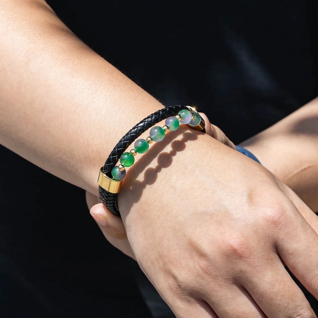 Natural Stone Leather Bracelet Woven Wrist Band for Men | Soria Jewelry