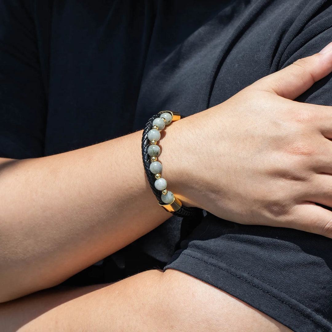 Natural Stone Leather Bracelet Woven Wrist Band for Men | Soria Jewelry
