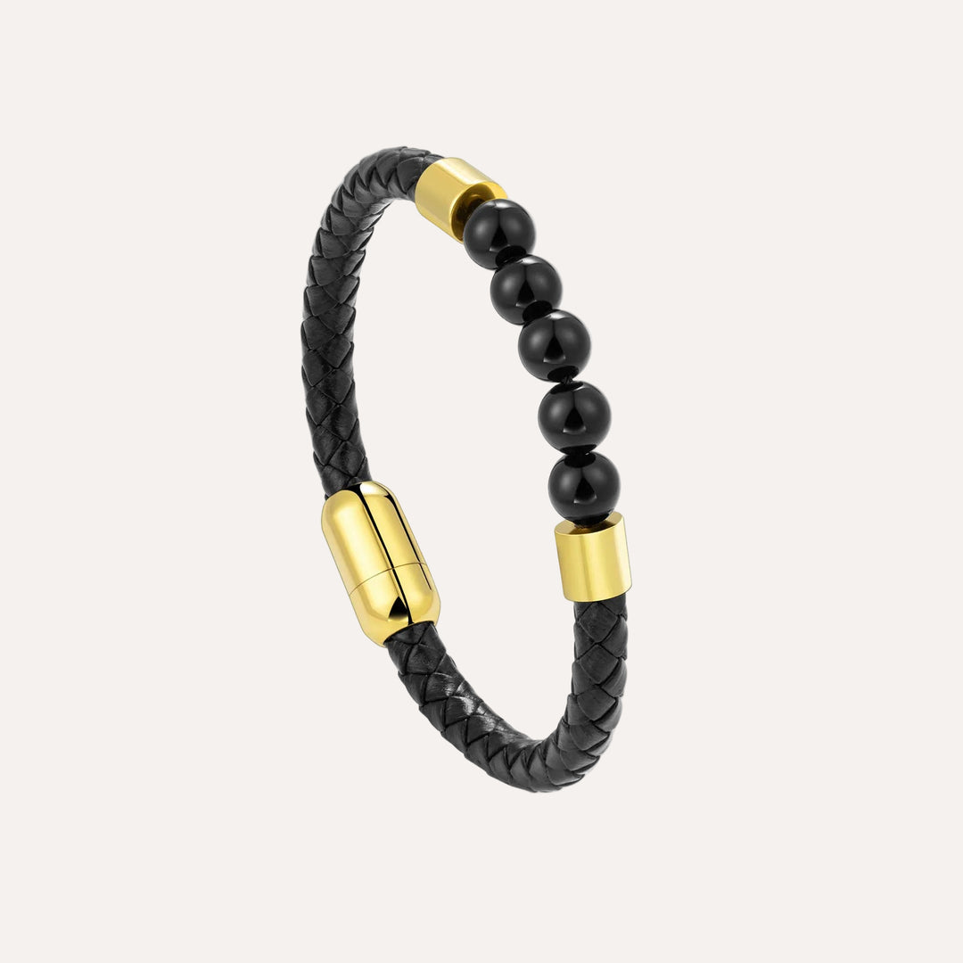 Black Stone Braided Leather Bracelet for Men | Soria Jewelry