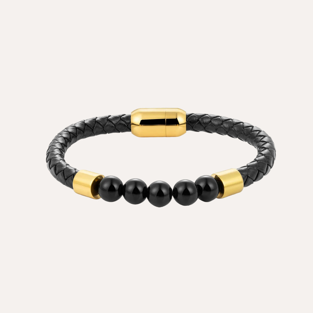 Black Stone Braided Leather Bracelet for Men | Soria Jewelry