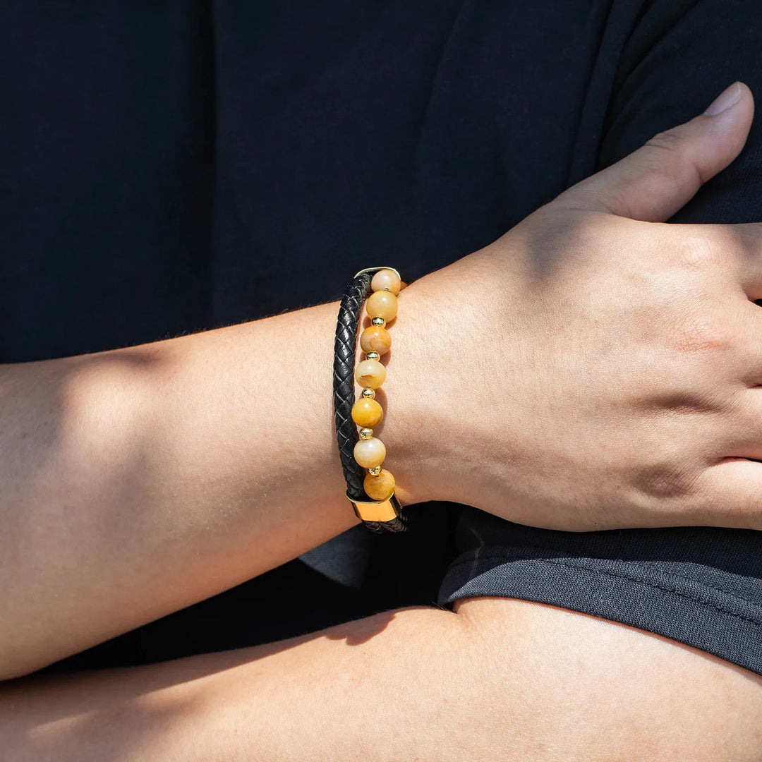 Natural Stone Leather Bracelet Woven Wrist Band for Men | Soria Jewelry