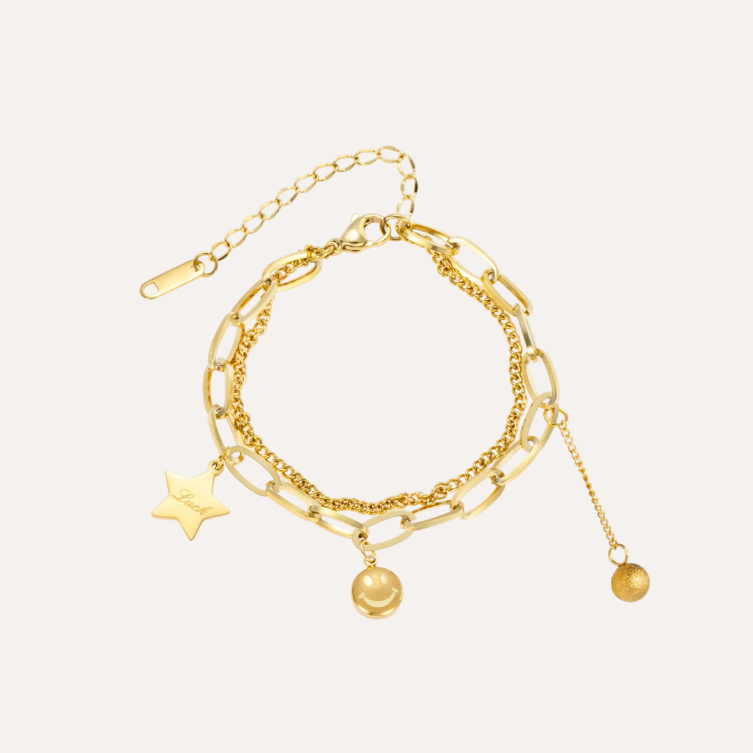 Charm Bracelet with Gold Tone Double Chain Bracelet | Soria Jewelry