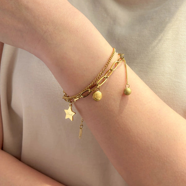 Charm Bracelet with Gold Tone Double Chain Bracelet | Soria Jewelry