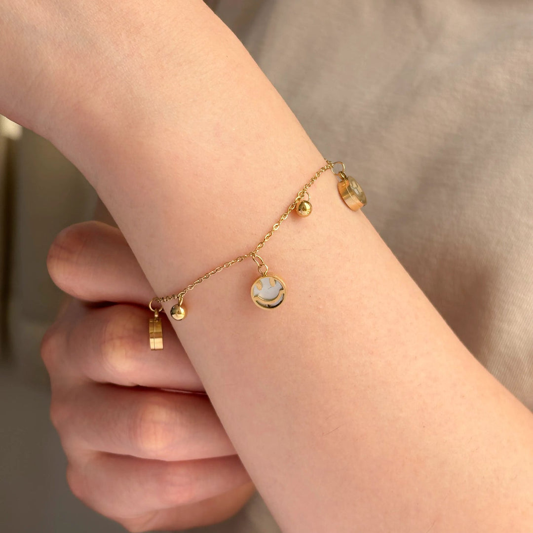 Charm Bracelet with Gold Tone Smiley Face for Women | Soria Jewelry