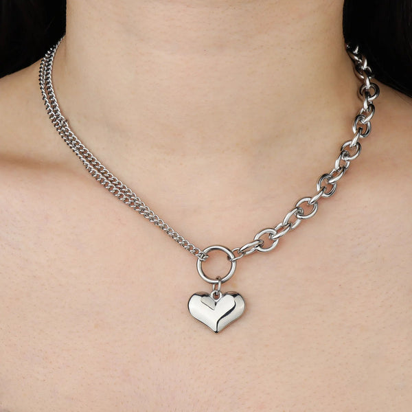 Heart Locket Necklace for Women | Chunky Silver Chain Design | Soria Jewelry