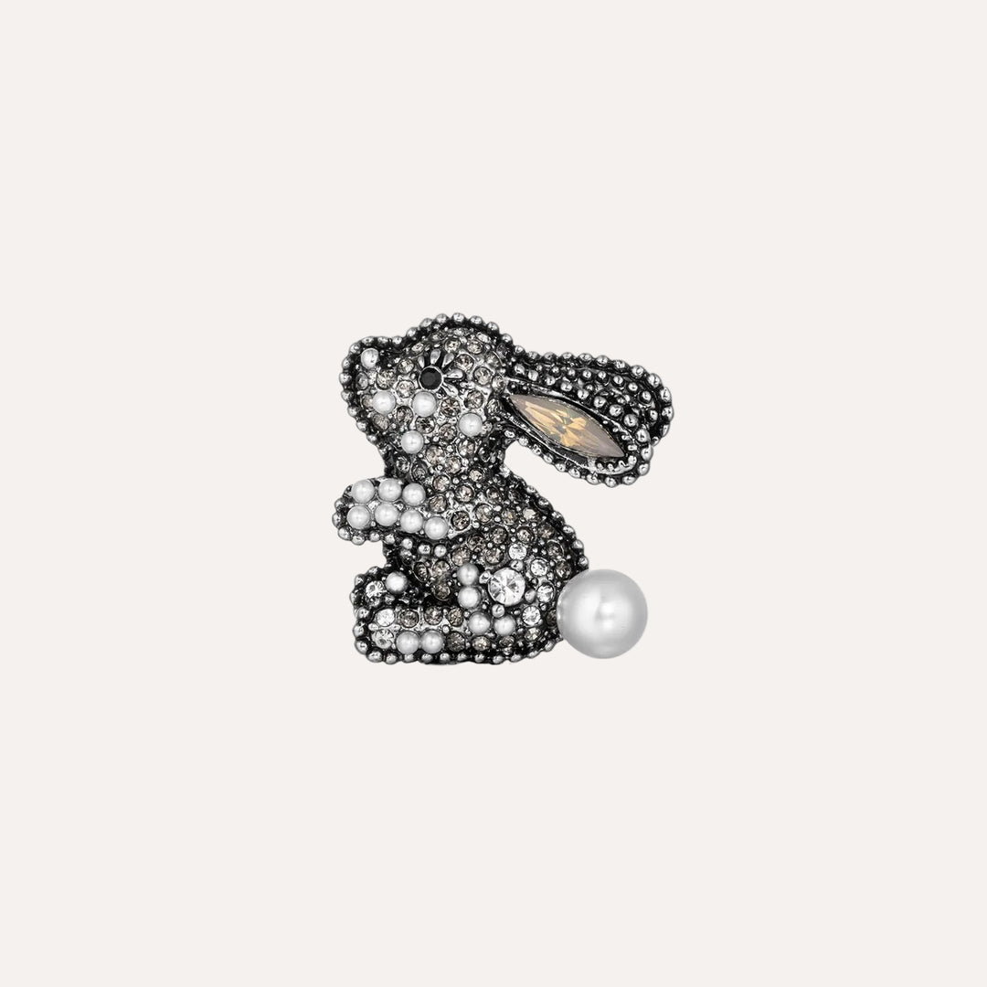 Rabbit Brooch for Women | Cute Animal Pearl Crystal Pin | Soria Jewelry