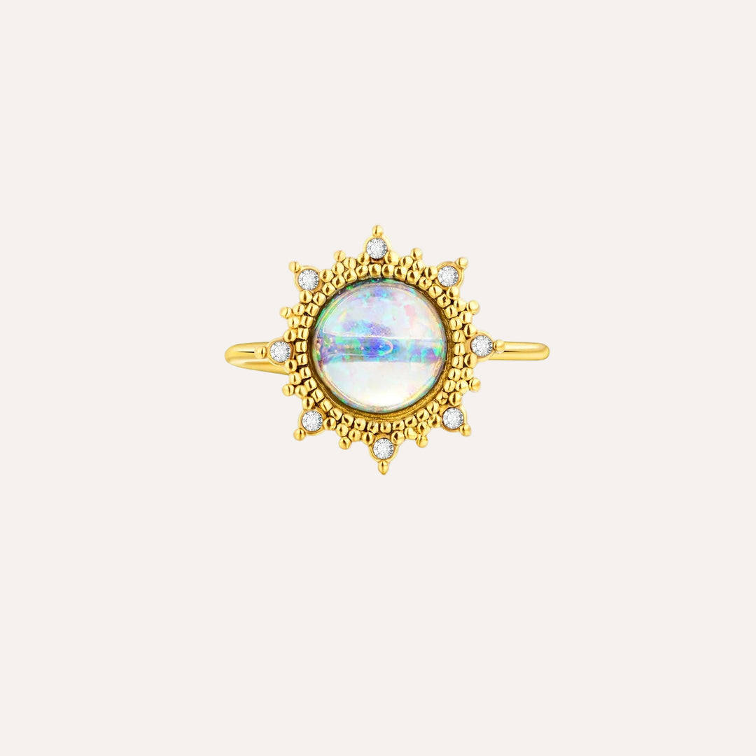 Gold Opal Ring for Women | Dainty Sun Flower and Adjustable Design | Soria Jewelry