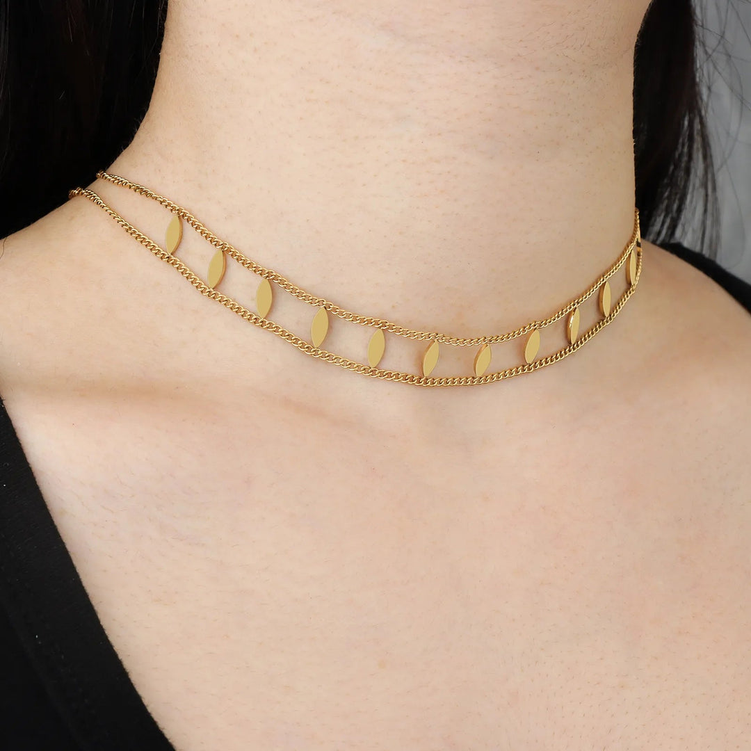 Double Layer Choker Necklace for Women | Dainty Oval Pendants Design | Soria Jewelry