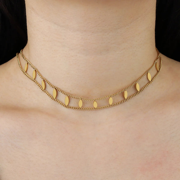 Double Layer Choker Necklace for Women | Dainty Oval Pendants Design | Soria Jewelry