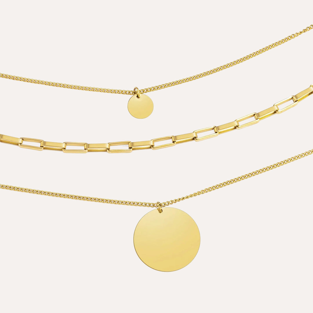 3 Layer Necklace for Women | Dainty Circle Pendant Jewelry | Soria Jewelry