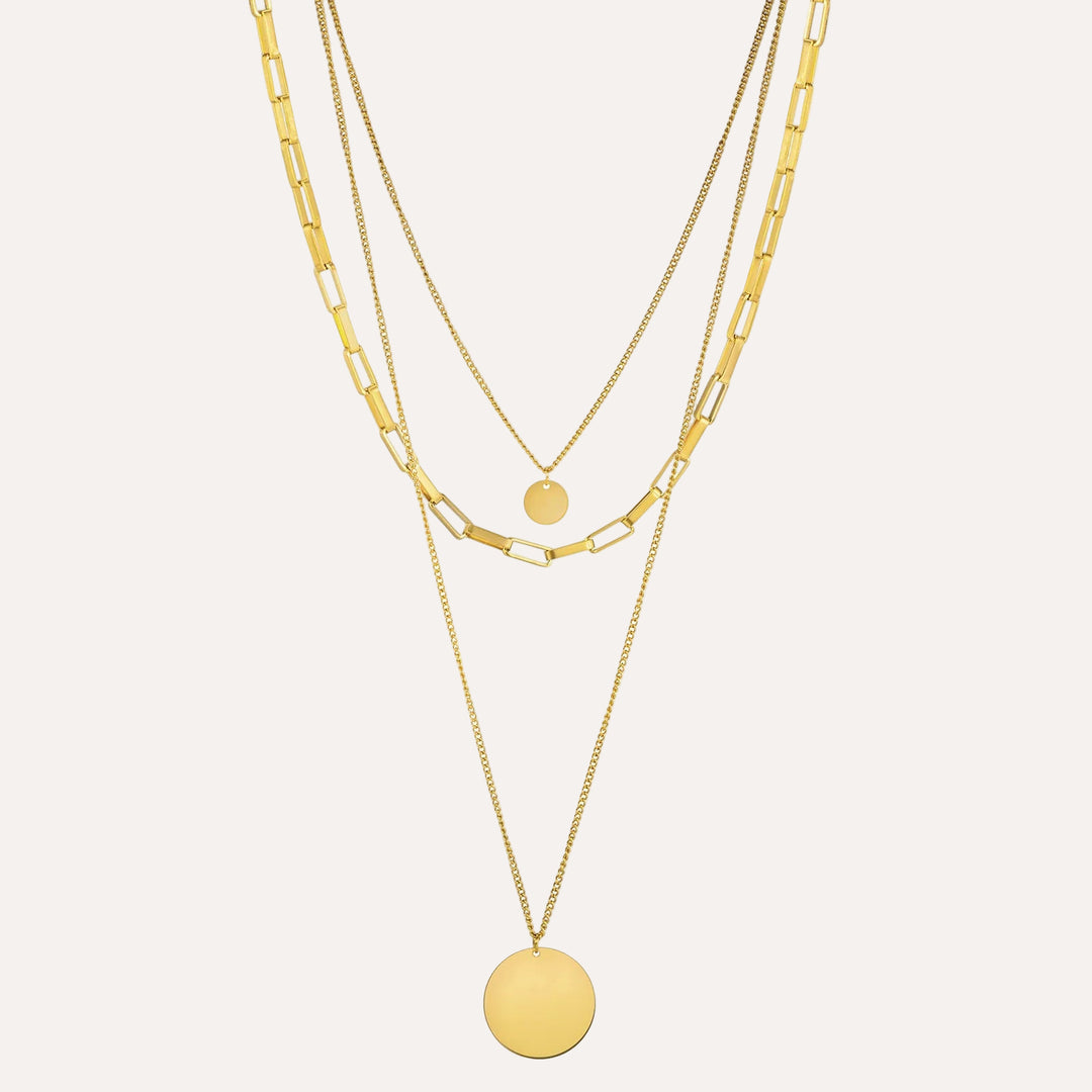3 Layer Necklace for Women | Dainty Circle Pendant Jewelry | Soria Jewelry