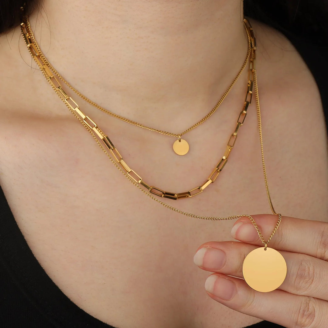 3 Layer Necklace for Women | Dainty Circle Pendant Jewelry | Soria Jewelry
