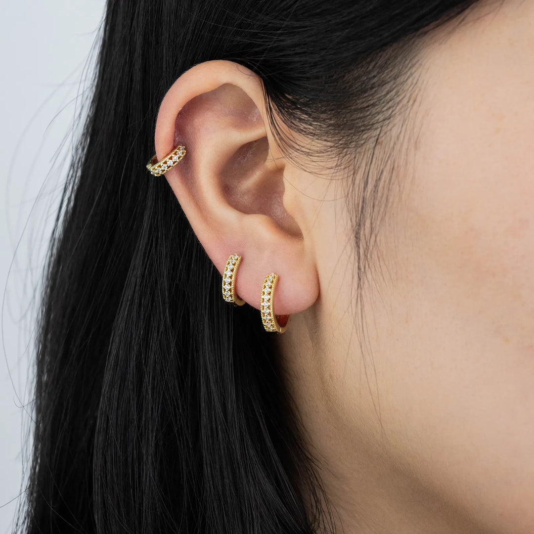 Dainty Gold Hoop Earrings with Cubic Zircon | Classic Elegant Style | Soria Jewelry