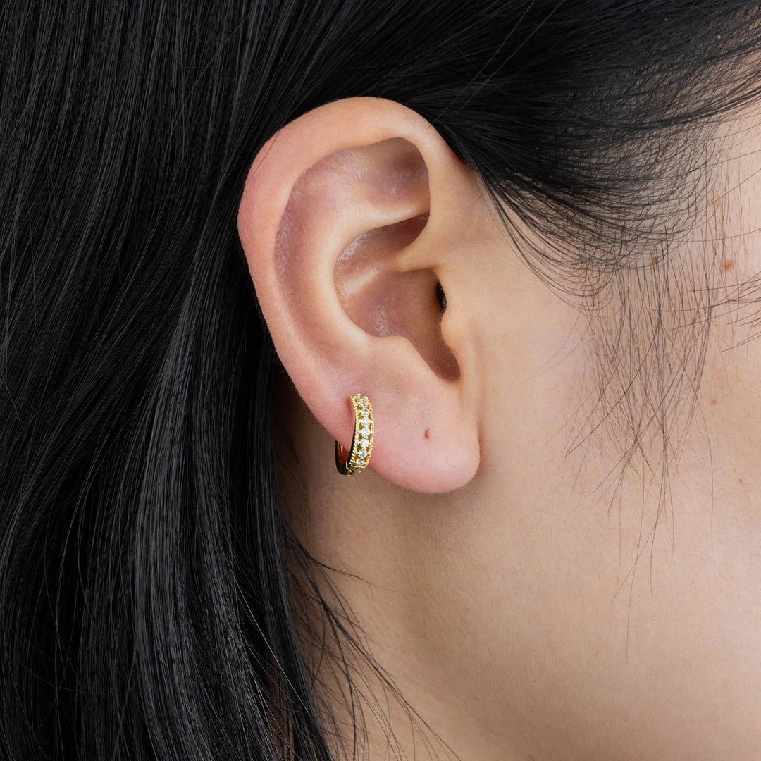 Dainty Gold Hoop Earrings with Cubic Zircon | Classic Elegant Style | Soria Jewelry