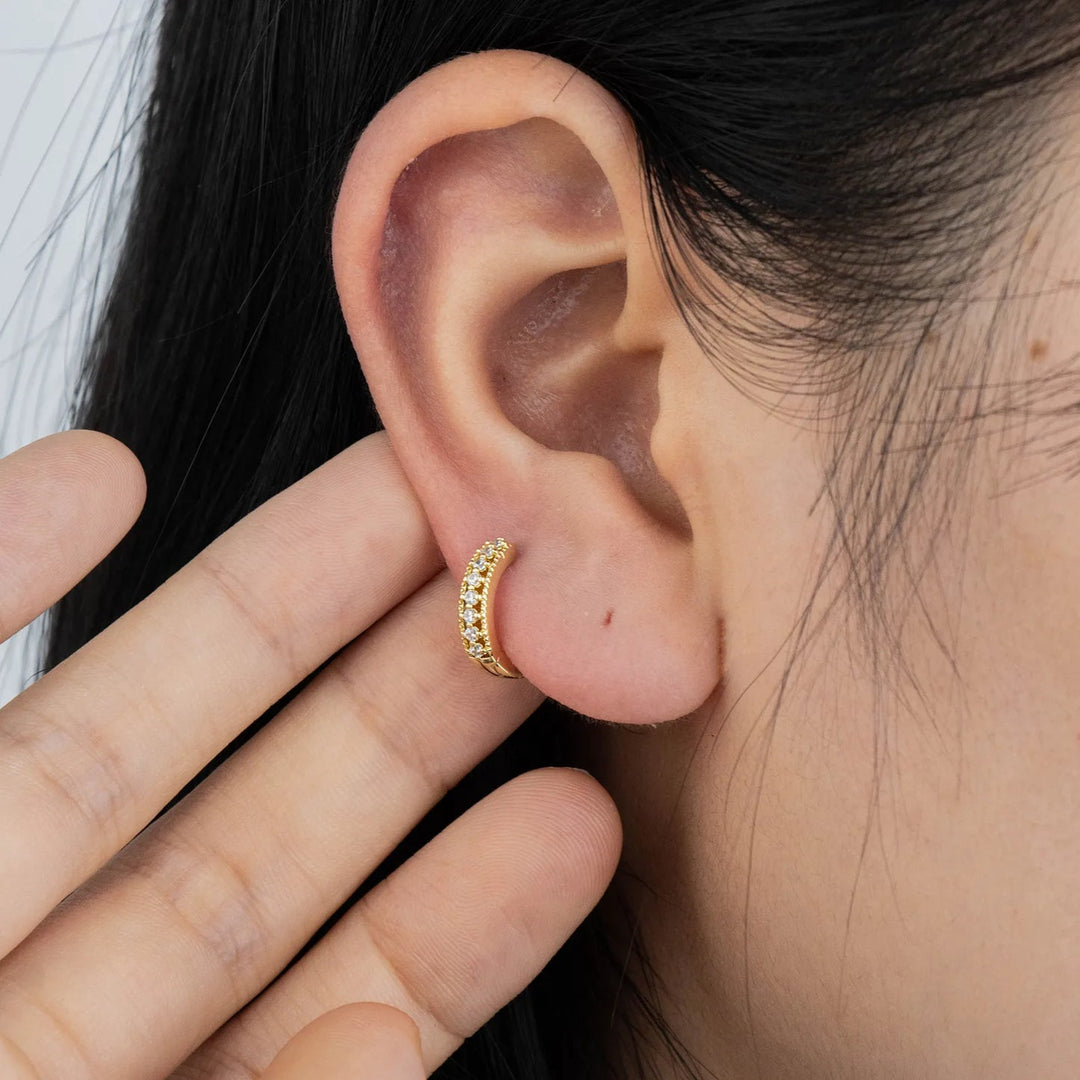 Dainty Gold Hoop Earrings with Cubic Zircon | Classic Elegant Style | Soria Jewelry