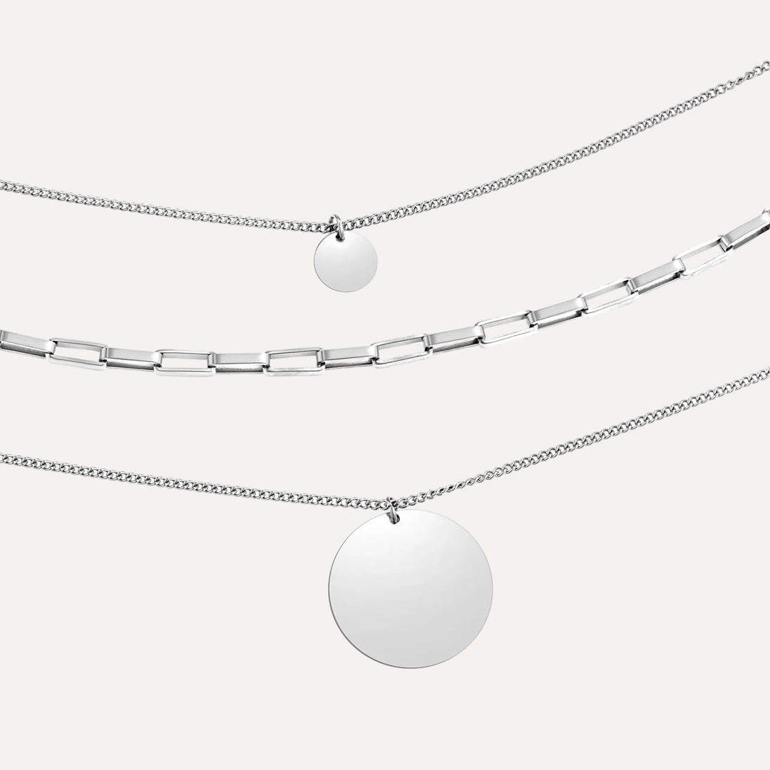 3 Layer Necklace for Women | Dainty Circle Pendant Jewelry | Soria Jewelry