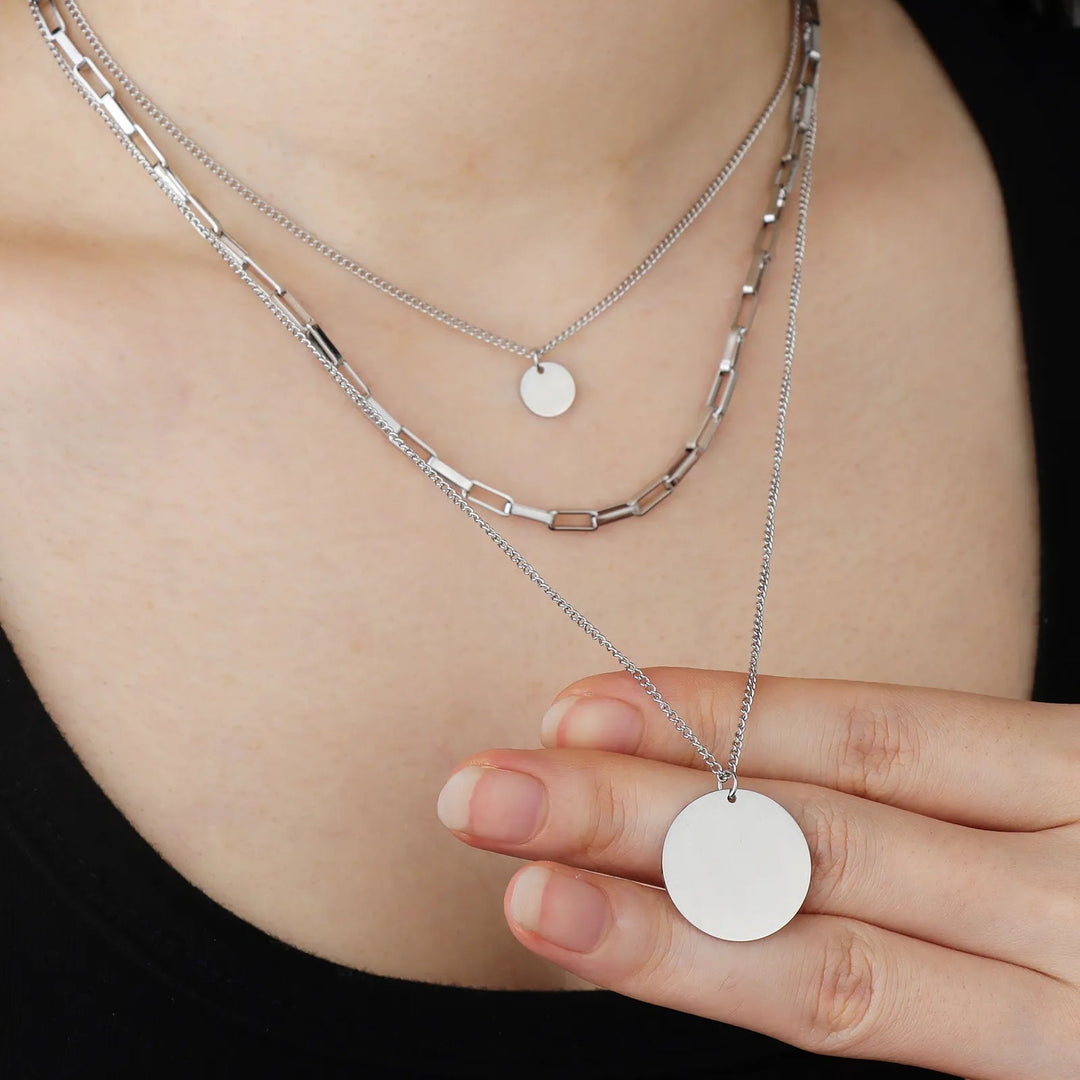 3 Layer Necklace for Women | Dainty Circle Pendant Jewelry | Soria Jewelry