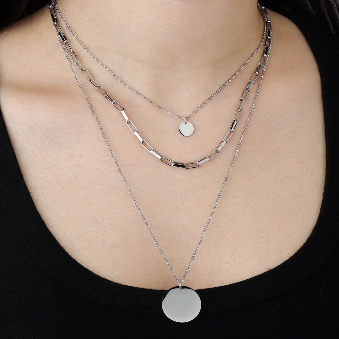 3 Layer Necklace for Women | Dainty Circle Pendant Jewelry | Soria Jewelry