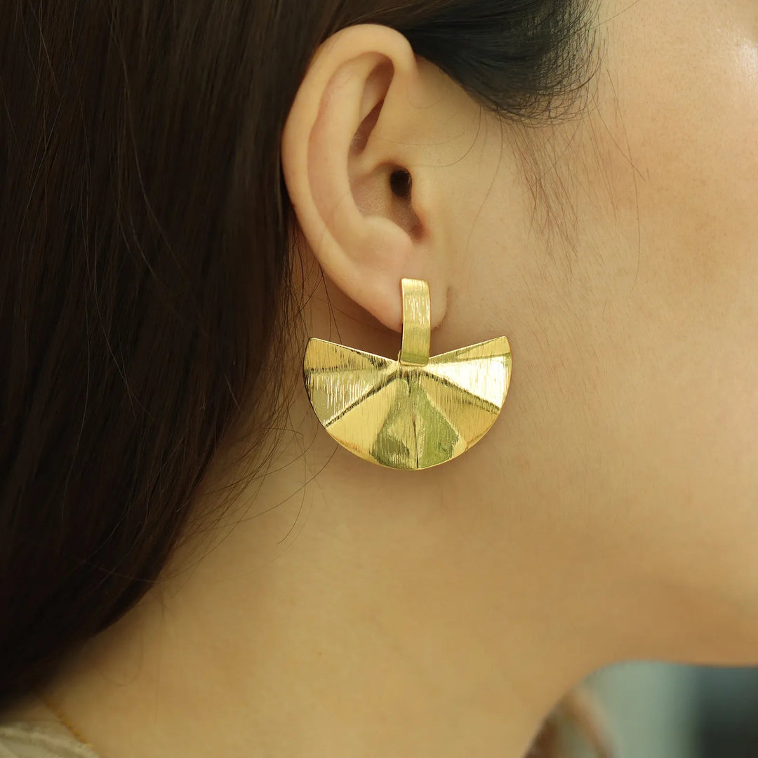 Drop Earrings with Gold Tone Half Circle Fan Design for Women | Soria Jewelry
