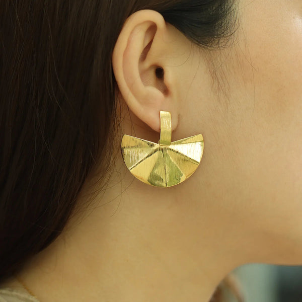 Drop Earrings with Gold Tone Half Circle Fan Design for Women | Soria Jewelry