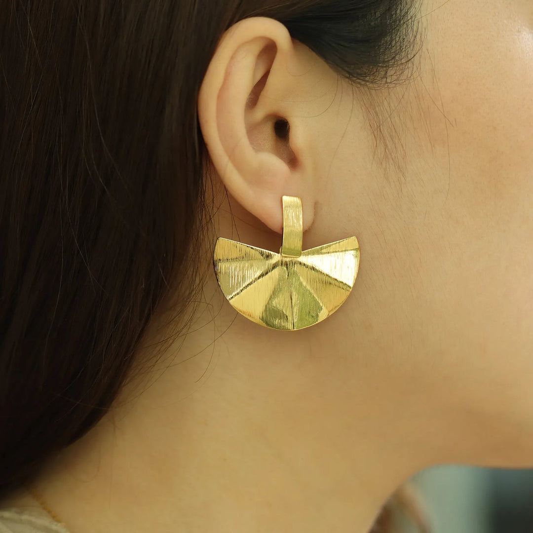 Drop Earrings with Gold Tone Half Circle Fan Design for Women | Soria Jewelry