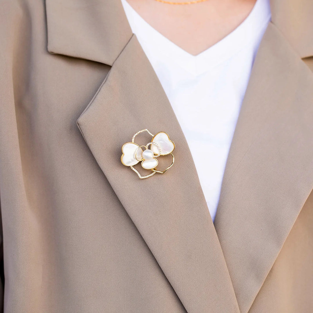 Flower Brooch for Women | Elegant Mother of Pearl Design | Soria Jewelry