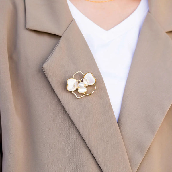 Flower Brooch for Women | Elegant Mother of Pearl Design | Soria Jewelry