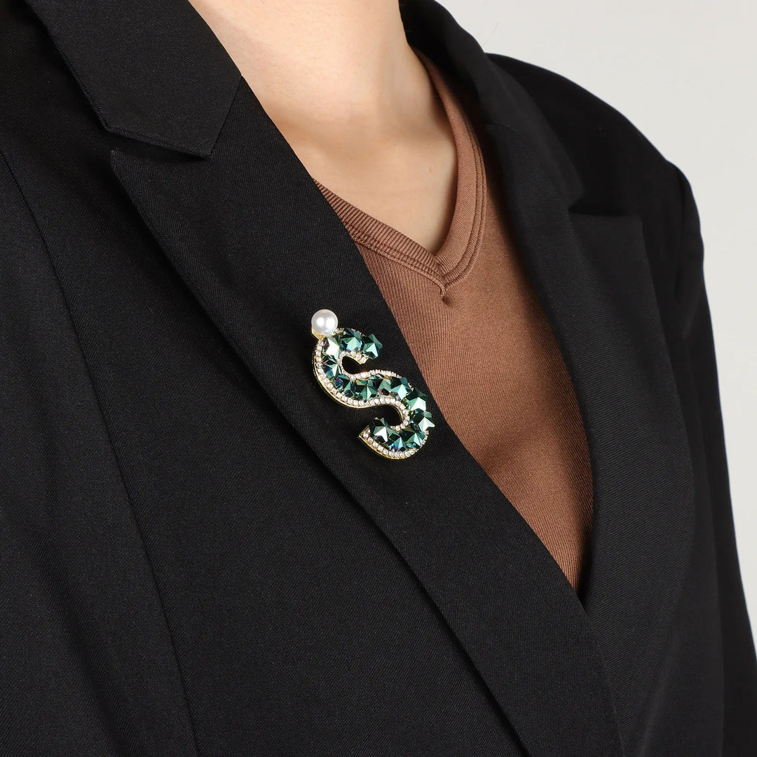 Letter Brooch for Women | Crystal Pearl Luxury Jewelry | Soria Jewelry