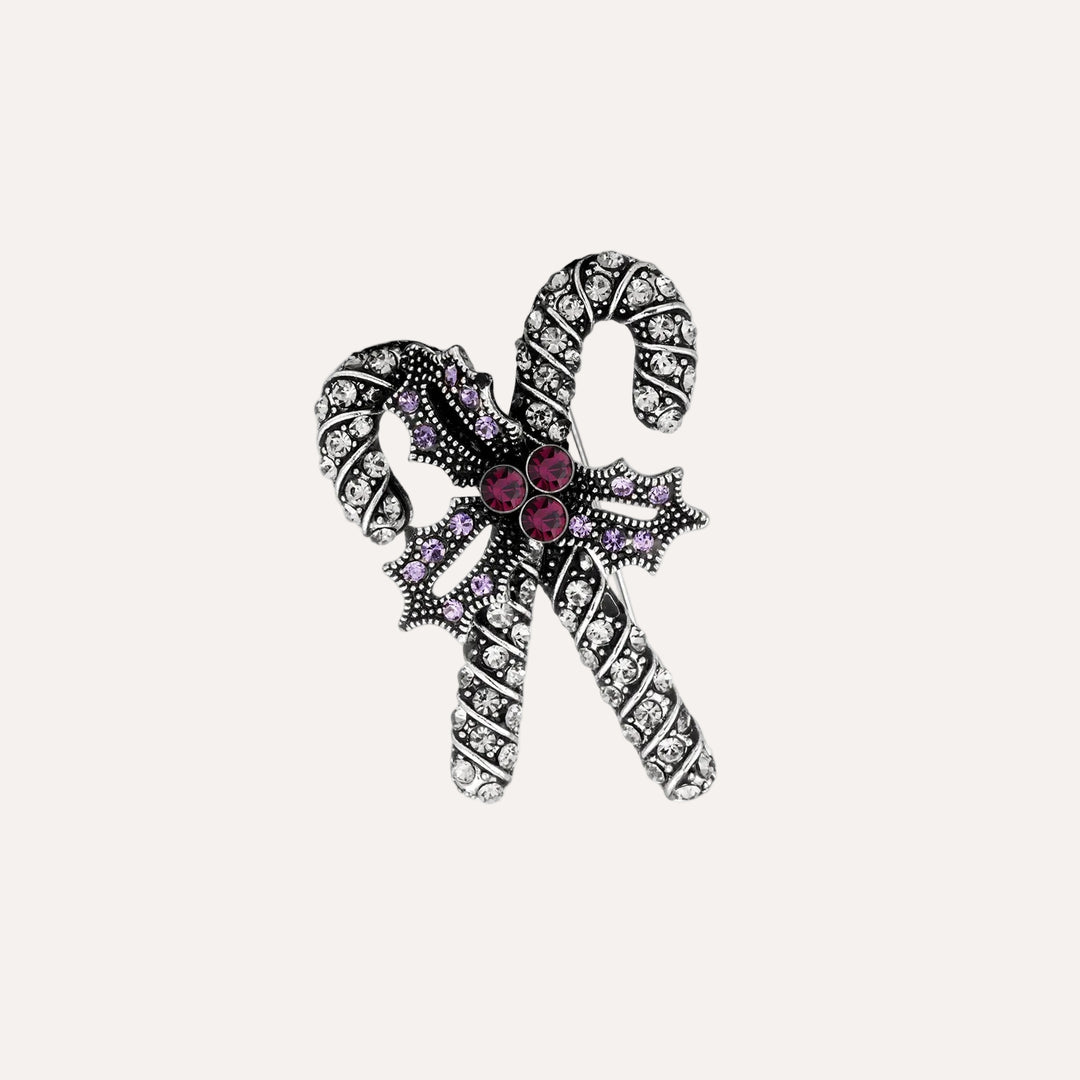 Candy Cane Brooch for Women | Fashion Christmas Crystal Pin | Soria Jewelry
