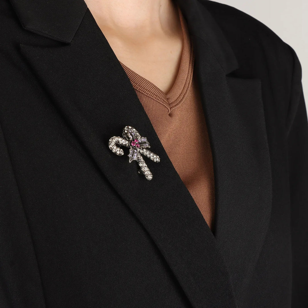 Candy Cane Brooch for Women | Fashion Christmas Crystal Pin | Soria Jewelry