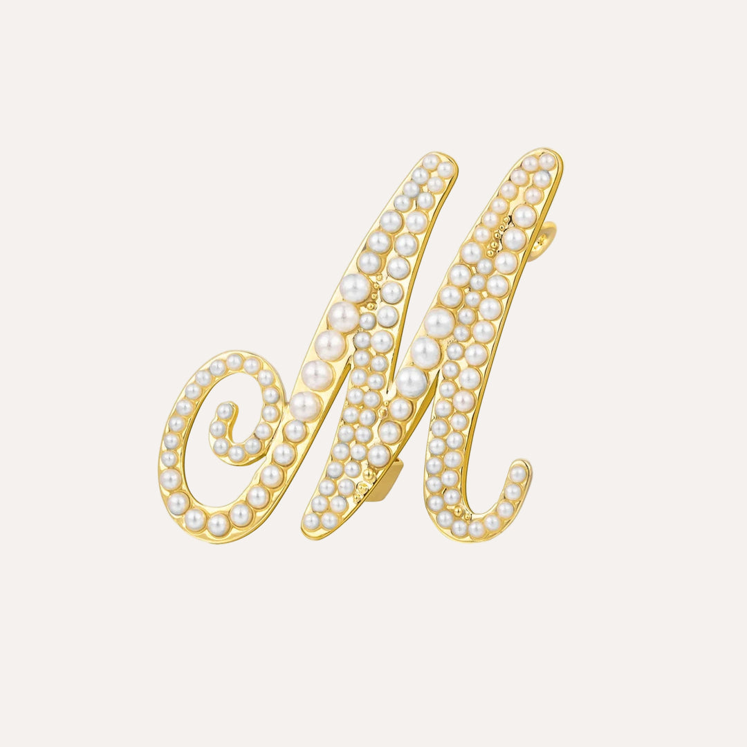 Gold Initial M Brooch for Women | Fashion Elegant Pearl Pin | Soria Jewelry