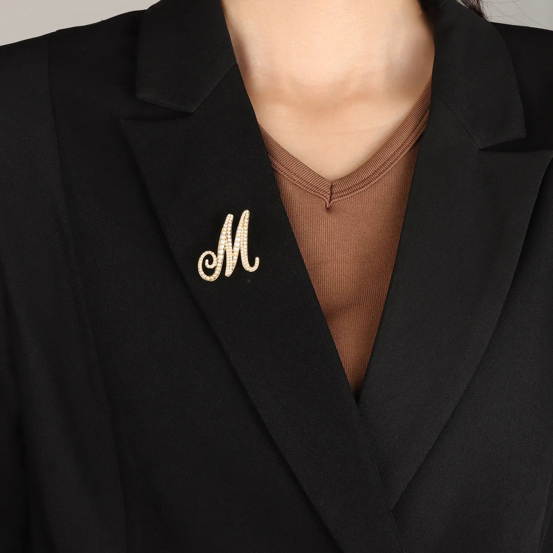 Gold Initial M Brooch for Women | Fashion Elegant Pearl Pin | Soria Jewelry