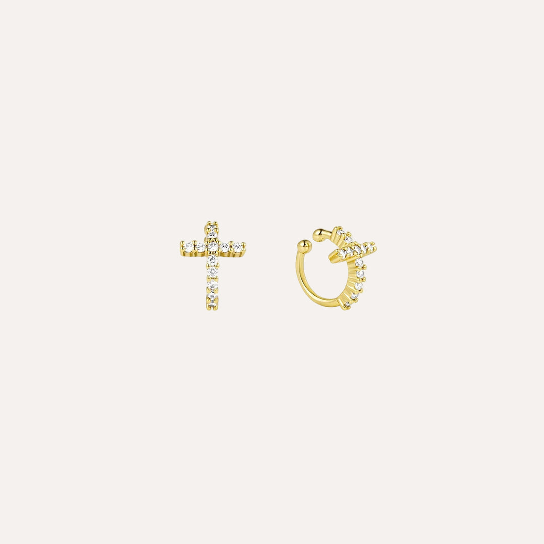 Cross Ear Cuffs for Women | Fashion Gold Clip on Earrings | Soria Jewelry