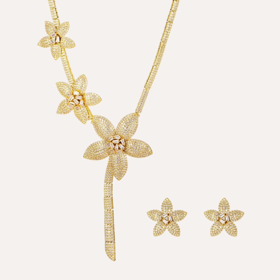 Flower Necklace Earrings Set for Women | Fashion Chain Design | Soria Jewelry