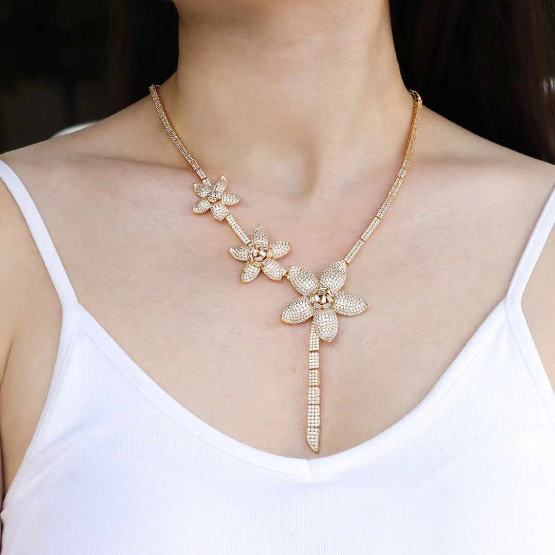 Flower Necklace Earrings Set for Women | Fashion Chain Design | Soria Jewelry