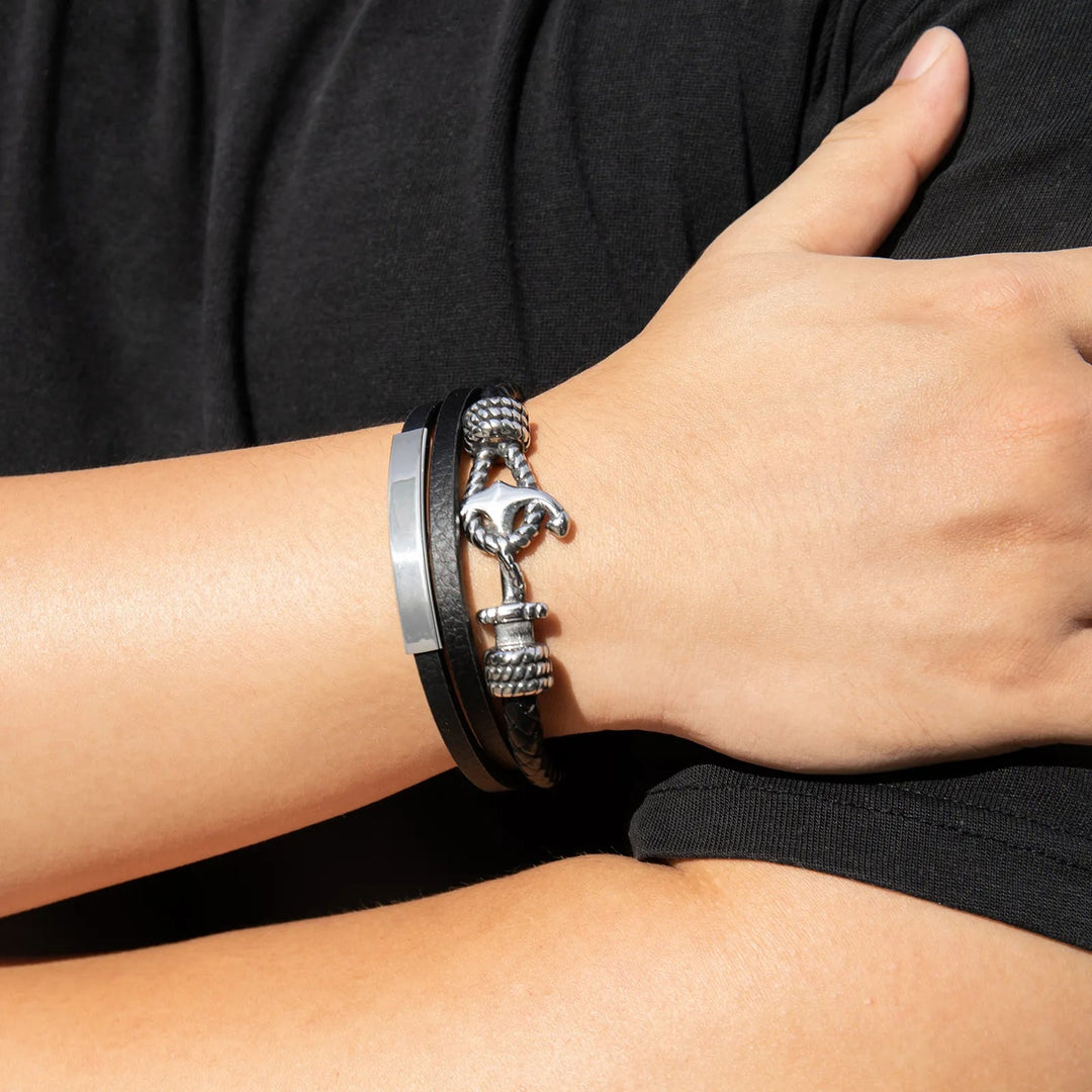 Leather Anchor Bracelet for Men | Fashion Nautical Style Jewelry | Soria Jewelry