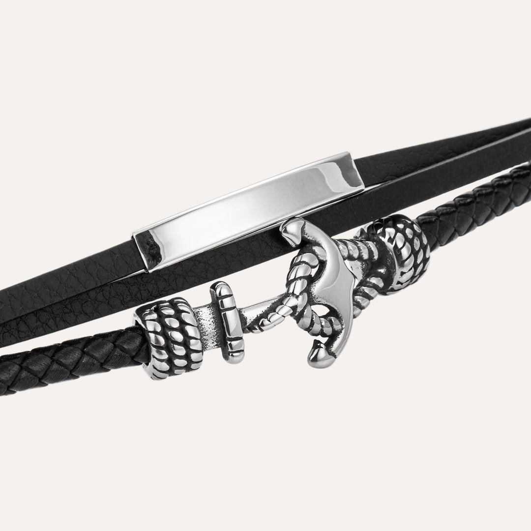 Leather Anchor Bracelet for Men | Fashion Nautical Style Jewelry | Soria Jewelry