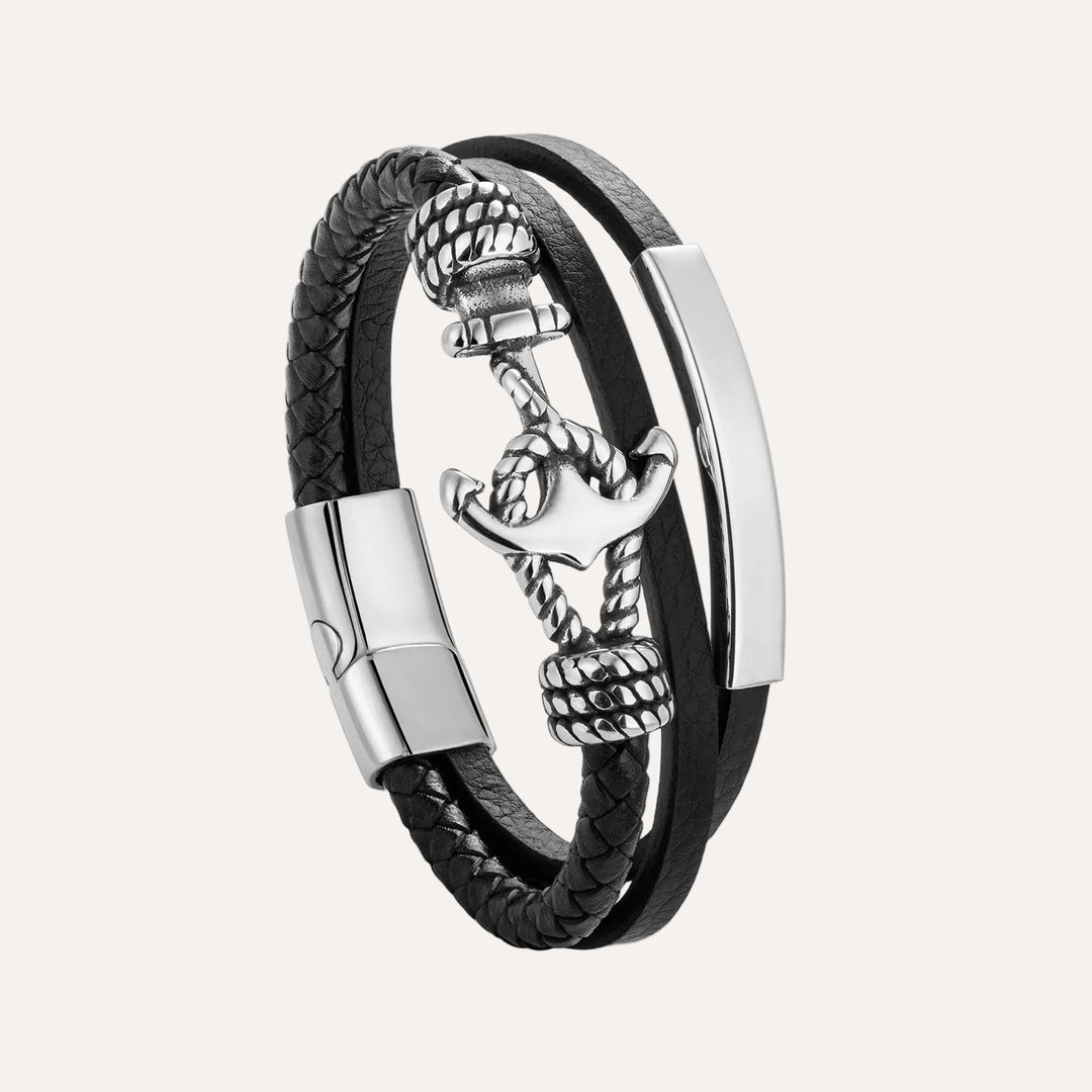 Leather Anchor Bracelet for Men | Fashion Nautical Style Jewelry | Soria Jewelry