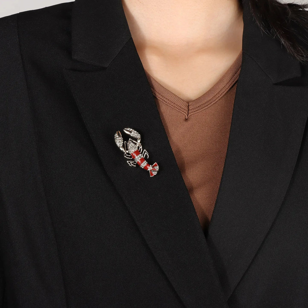 Lobster Brooch with Crystal | Fashion Animal Pin for Women | Soria Jewelry