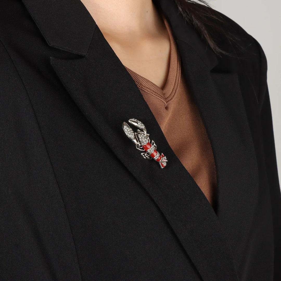 Lobster Brooch with Crystal | Fashion Animal Pin for Women | Soria Jewelry