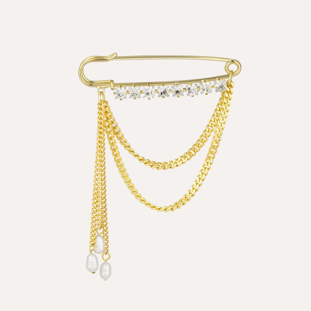 Safety Pin Brooch for Women | Fashion Crystals and Pearl Tassels Design | Soria Jewelry