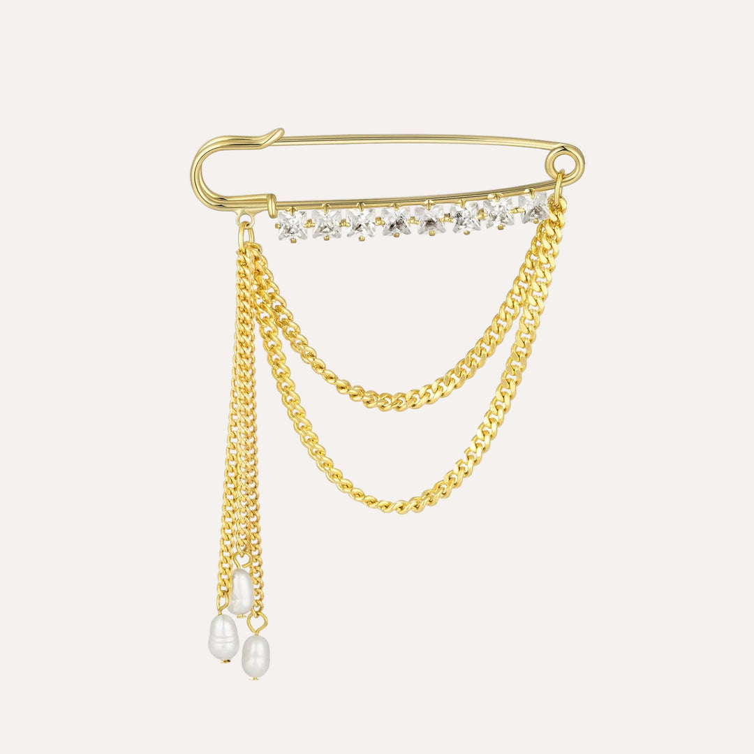 Safety Pin Brooch for Women | Fashion Crystals and Pearl Tassels Design | Soria Jewelry