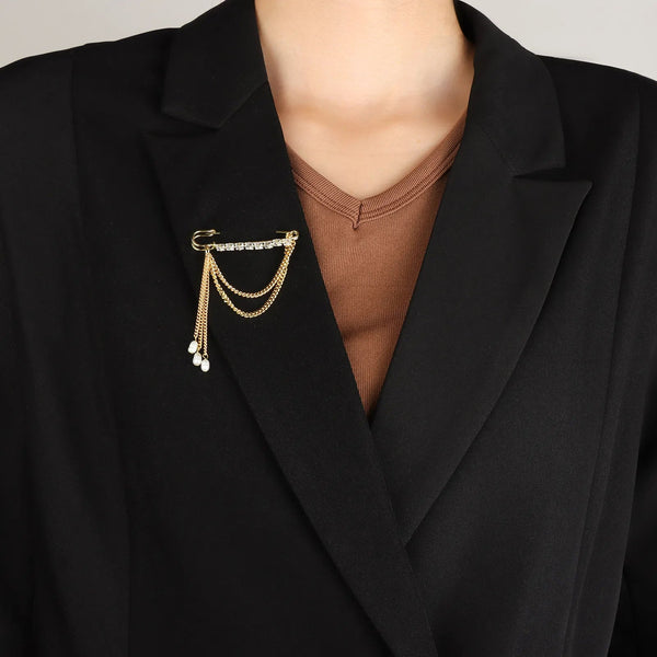 Safety Pin Brooch for Women | Fashion Crystals and Pearl Tassels Design | Soria Jewelry