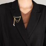 Load image into Gallery viewer, Safety Pin Brooch for Women | Fashion Crystals and Pearl Tassels Design | Soria Jewelry
