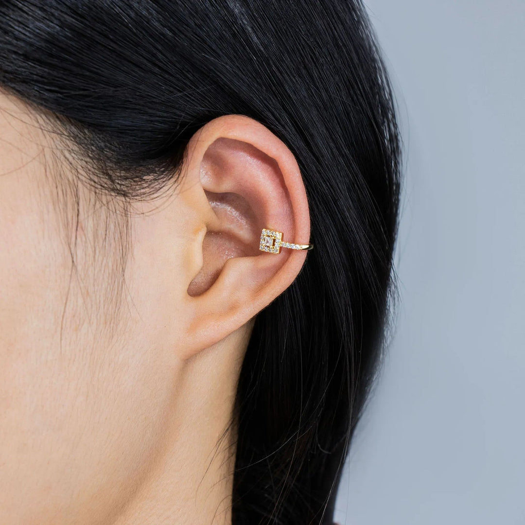Square CZ Ear Cuffs for Women | Fashion Clip on Earrings | Soria Jewelry