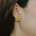 Load image into Gallery viewer, Flower Earrings with Gold Tone Textured Ribbon Studs for Women | Soria Jewelry
