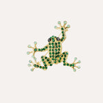 Load image into Gallery viewer, Frog Brooch Pin with Green Crystal and Gold Tone Design for Women | Soria Jewelry

