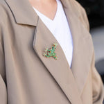 Load image into Gallery viewer, Frog Brooch Pin with Green Crystal and Gold Tone Design for Women | Soria Jewelry
