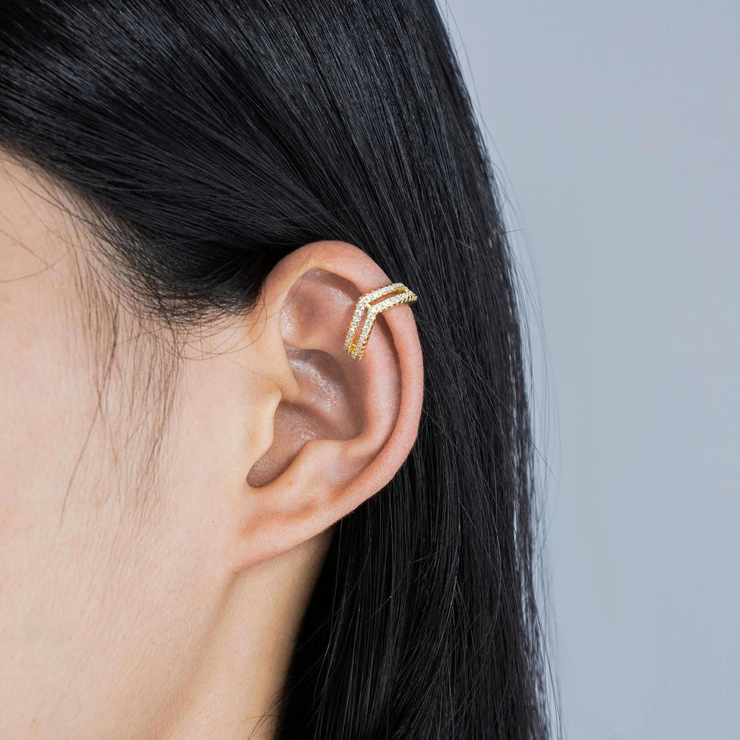 Gold Clip on Earrings with Double Row Pave Zircon Design for Women | Soria Jewelry