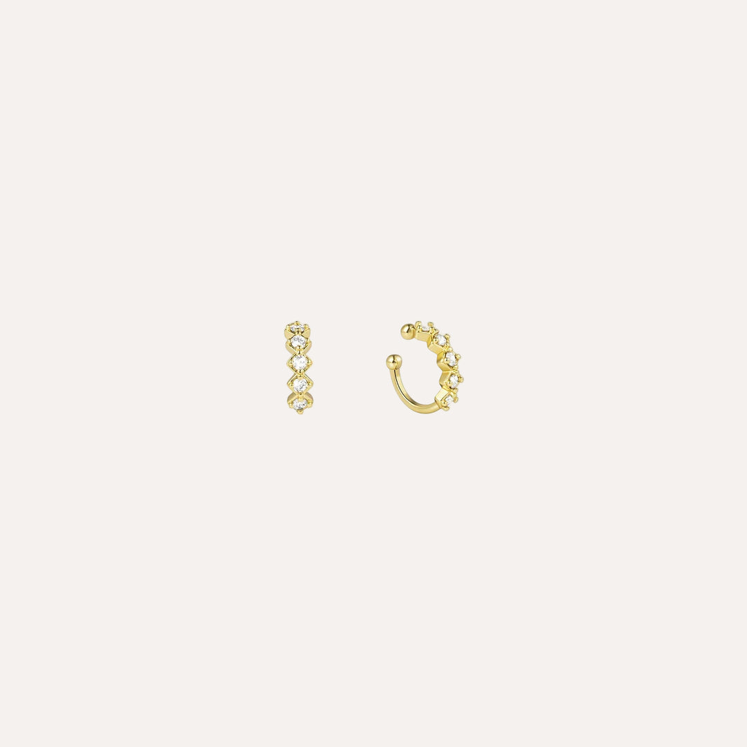 Gold Clip on Hoop Earrings with Chic Round Zirconia for Women | Soria Jewelry